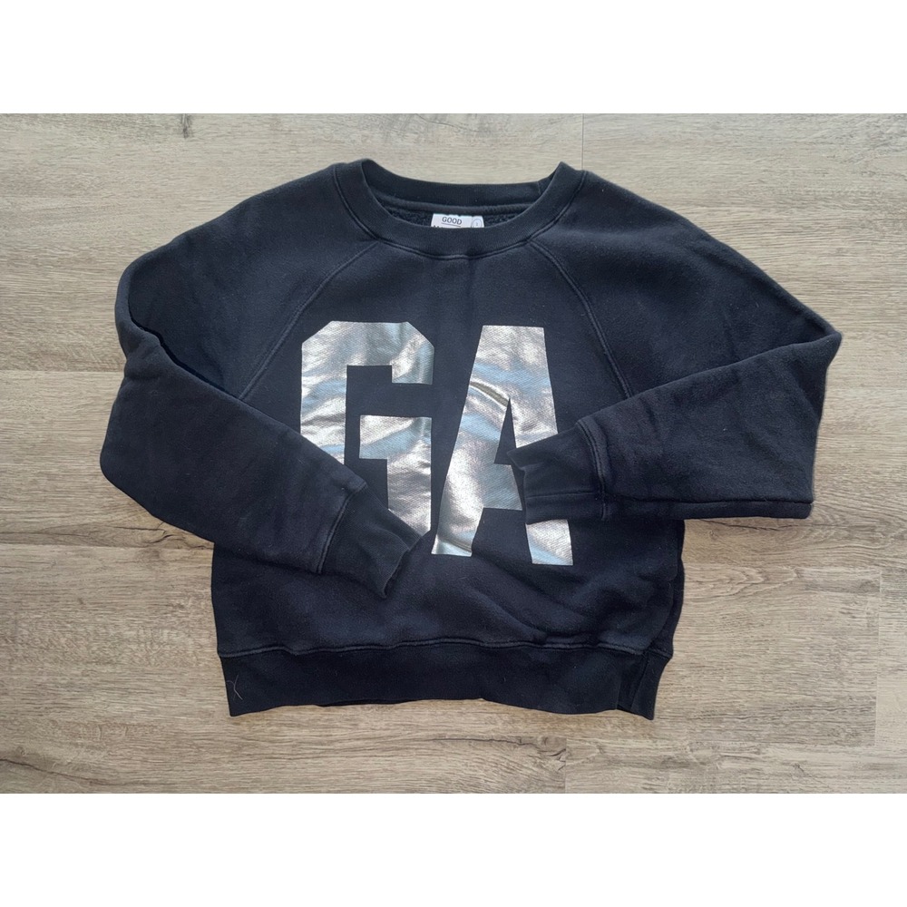 Good American Black Metallic Crewneck, Size 2